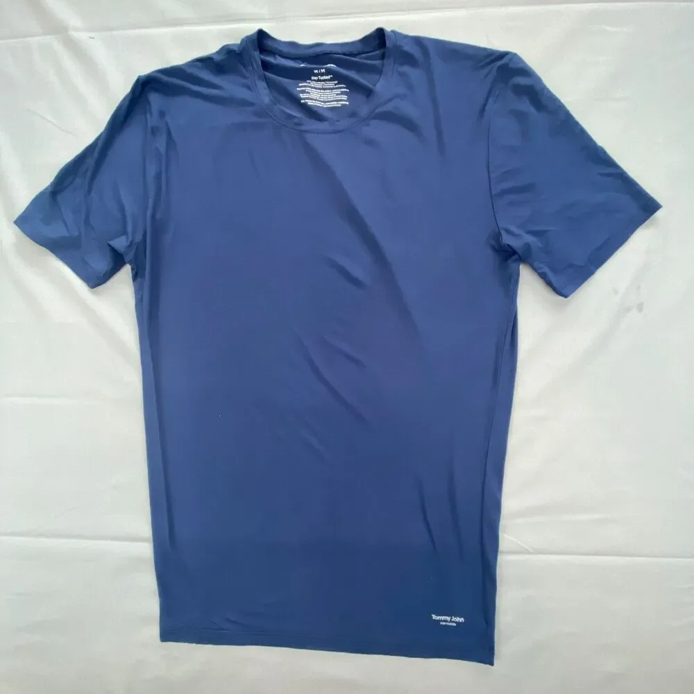 Tommy John Mens M Blue Stay Tucked Micro Modal Short Sleeve Crew Neck Undershirt